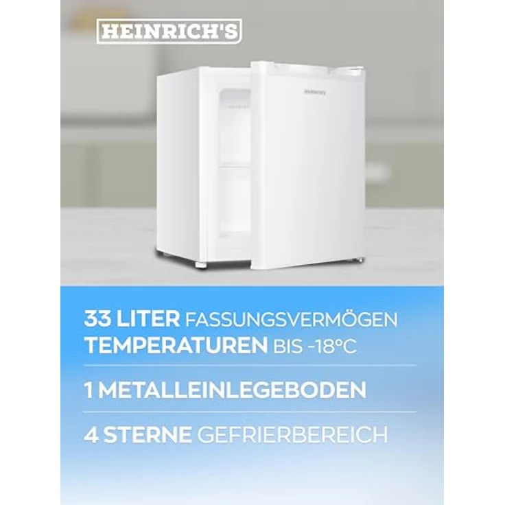 Heinrich´s Mini Gefrierschrank 33L -18°C klein kompakt leise:40db Gefrierbox; wechselbarer Türanschlag; mini Tiefkühltruhe Tiefkühlschrank,perfekt für Büro Camping Outdoor (weiß) – Bild 4