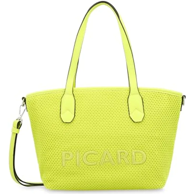 Picard Shopper Knitwork, Einkaufstasche aus 100% recyceltem PU, grün, mit Reißverschluss und abnehmbarem Schultergurt, 12 L
