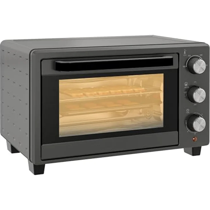 HOMCOM Minibackofen 21L 1400W 60 Min. Timer, Tischofen aus Edelstahl, Grau - Vielseitiger Mini Ofen mit präziser Temperaturregelung