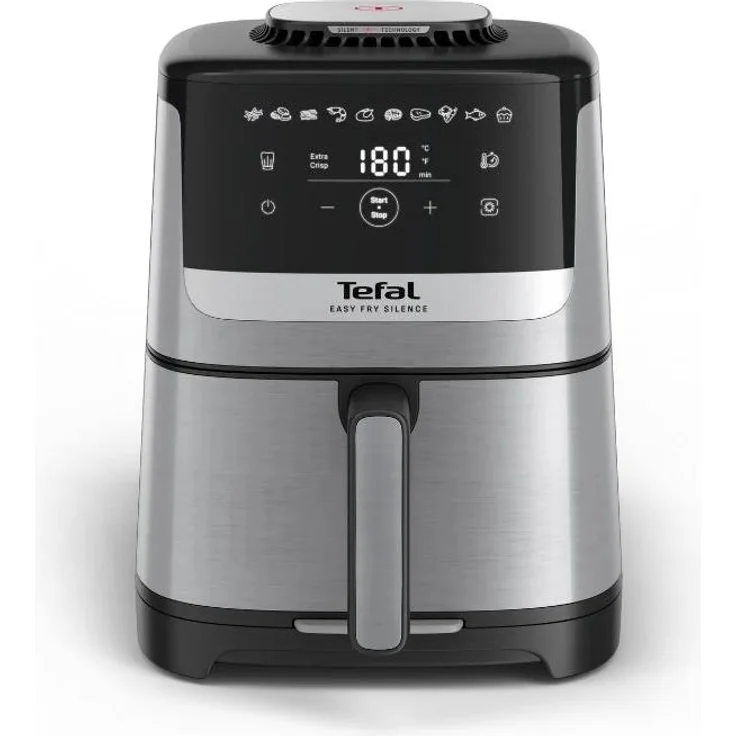 Tefal Easy Fry Silence EY552DE0, Heißluftfritteuse mit 5 l Kapazität, 40 °C - 220 °C, Schwarz/Grau, Edelstahl