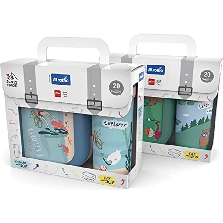 Rotho Memory Kids 2er-Set Brotdose mit Trinkflasche, lebensmittelechter Kunststoff (PP) BPA-frei, mehrfarbig, 1l + 0.4l (20.7 x 7.5 x 17.4 cm) – Bild 4