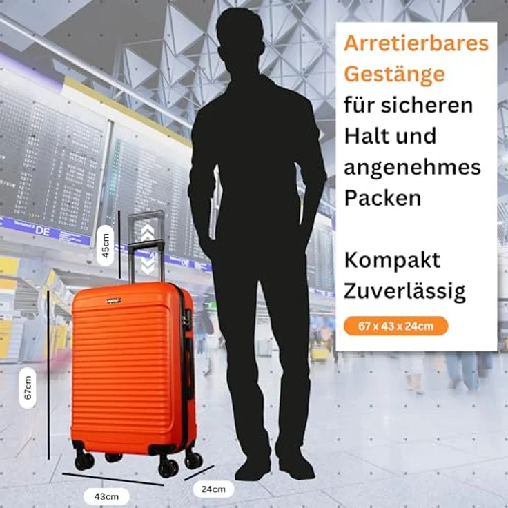 NOWI Las Palmas Koffer L – 59L Ultraleicht Hartschalenkoffer mit 8 360° drehbaren Rollen, wasserabweisend, orange – Bild 2