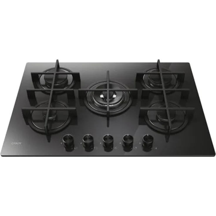 Candy Moderna Gas On Glass Gaskochfeld mit 5 Brennern, gehärtetes Glas, doppelter Kronenbrenner, spülmaschinenfeste Grillroste, Schwarz - CVG74WTB – Bild 2