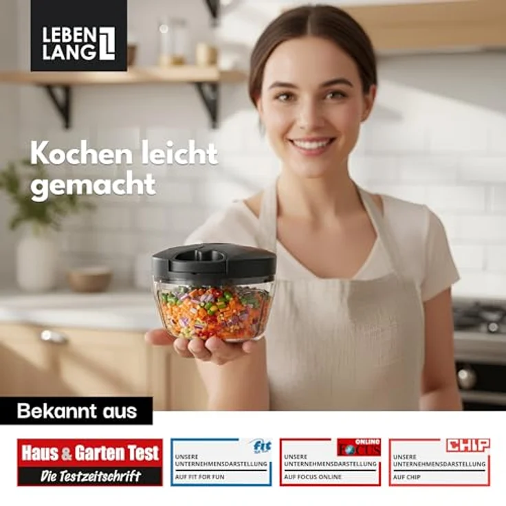 Lebenlang Manueller Zerkleinerer, 400 ml, mit Edelstahlklingen, spülmaschinengeeignet, BPA-frei, rutschfeste Basis – Bild 6