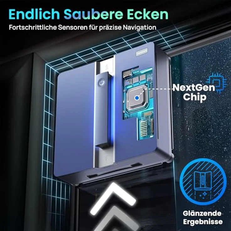 ClevioniQ X9 Pro Elektrischer Fensterputzer mit 4-Wege-Sprühfunktion, Präziser Navigation, Randerkennung und Deutscher Sprachausgabe, Leiser Betrieb – Bild 3