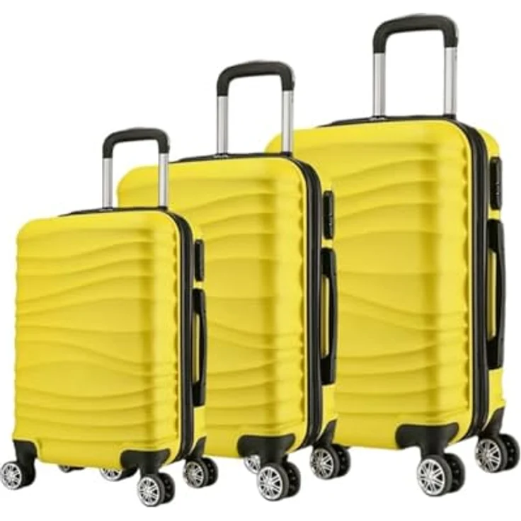 COFI 1453 Reisekoffer Koffer 3 TLG Hartschale Trolley Set Kofferset Handgepäck Gepäck Reisetasche ABS-04 Gelb, Hochwertige Hartschalen Reisekoffer – Bild 5
