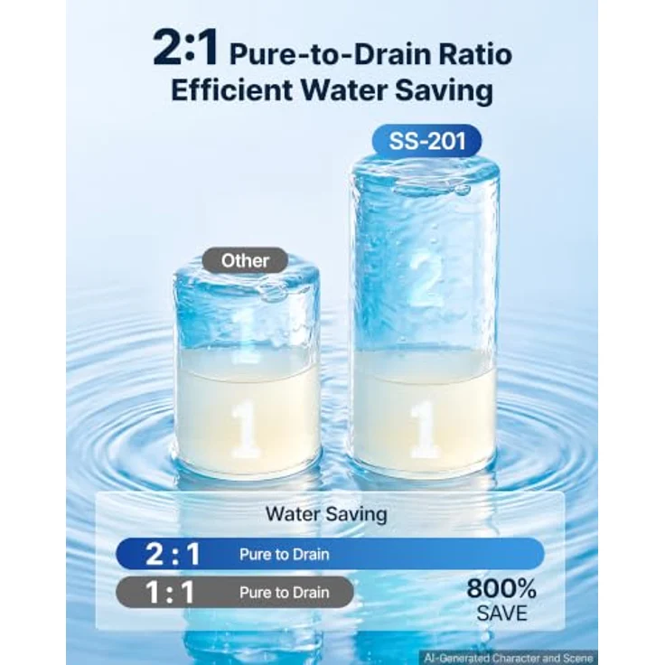 VEVOR Umkehrosmoseanlage Untertisch 800 GPD, 8-stufiger Wasserfilter mit Edelstahlhahn und TDS-Anzeige, 2:1 Reinwasser zu Abwasser, pH 7,5–8,5, einfacher Filterwechsel, CE – Bild 6