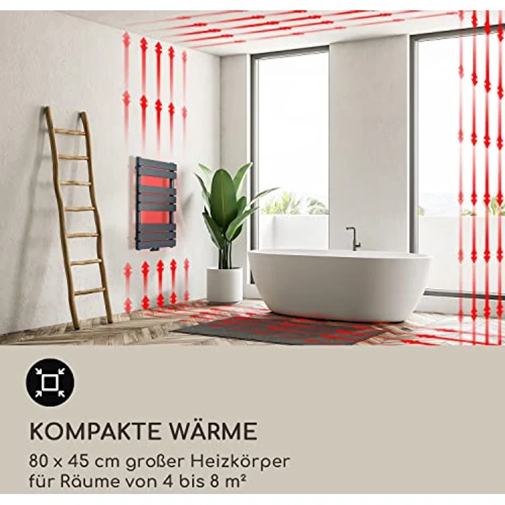 Blumfeldt Badheizkörper, Flacher Wand-Röhrenheizkörper, 355 W Vertikal mit Thermostat, energiesparend für Badezimmer & Wohnzimmer – Bild 5
