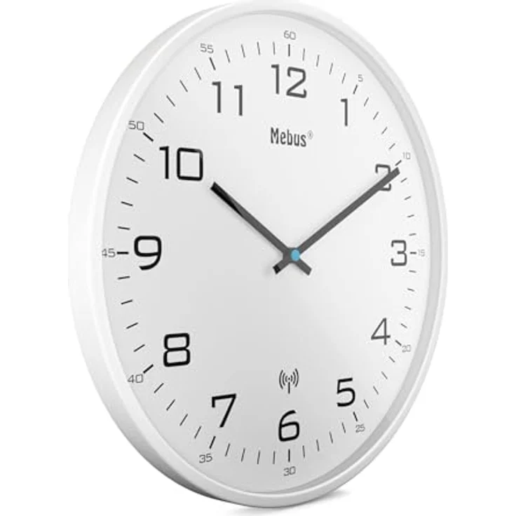 Mebus 13080, Funk Wanduhr mit hochwertigem Funkuhrwerk, 30 cm, weißes Gehäuse und Ziffernblatt – Bild 2