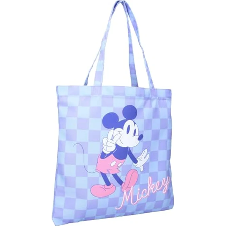 Disney Mickey Mouse Shopper - stylische Einkaufstasche für Disney-Fans, lila und blau quadratischer Aufdruck – Bild 1