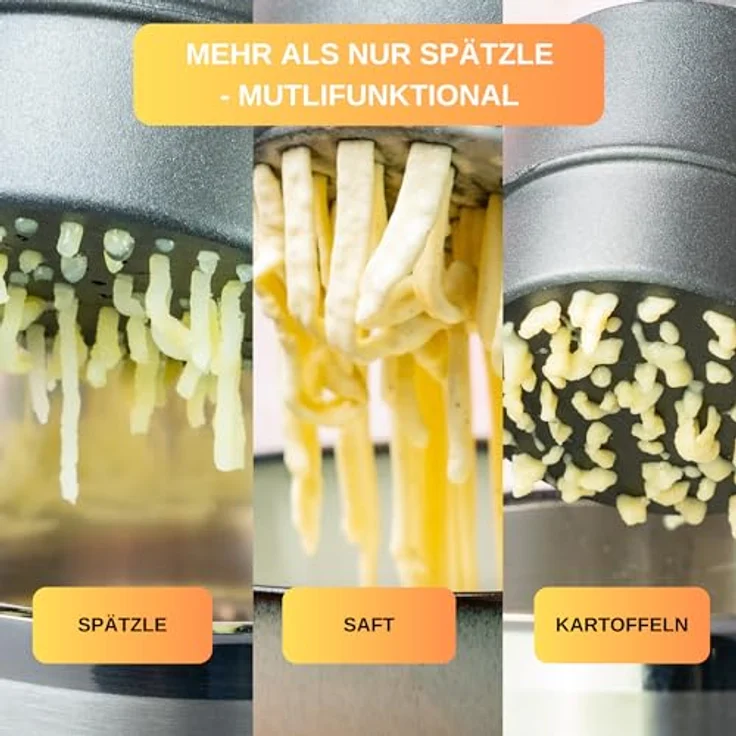 Thiru Spätzlepresse Premium - Kartoffelpresse mit Auflagerasten - Ideal für Spätzle, Kartoffeln, Säfte - Made in Germany - inkl. E-Book mit 25 Rezepten (Fädle, Anthrazit) – Bild 3