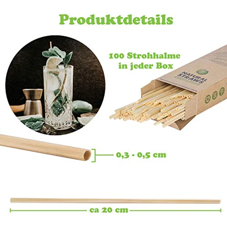 100 Stück BiO Weizen Strohhalme wiederverwendbar Umweltreundliche Trinkhalme Set - Preisvergleich – Bild 4