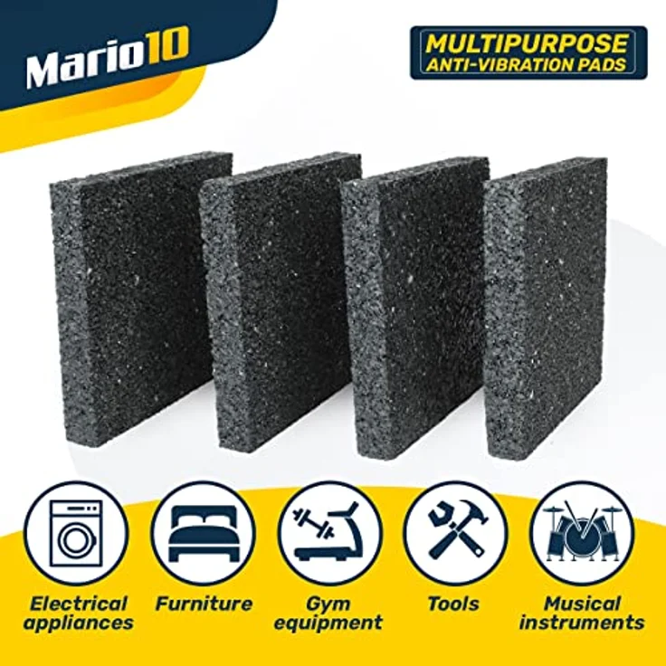 Mario10 4er Set Gummipads, Antirutsch- und Antivibrationsmatte 10x10cm für Waschmaschine, Trockner, Möbel und Fitnessgeräte, Gummigranulat, 1cm dick – Bild 4