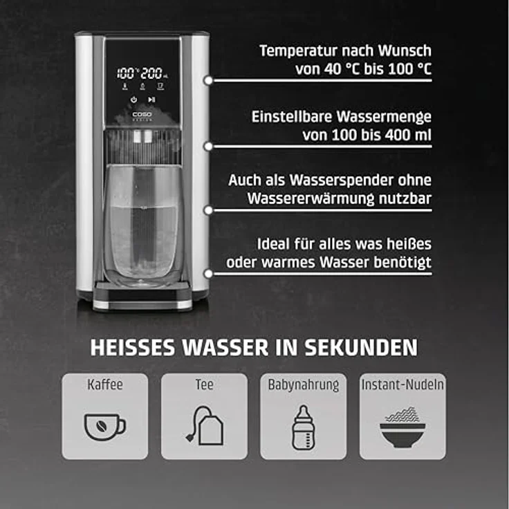Caso HW 620, Turbo-Heißwasserspender mit 2600 W, silber/schwarz, energieeffizient mit 7 einstellbaren Mengenausgaben – Bild 4