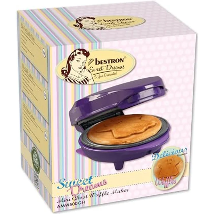 Bestron Waffeleisen AMW500, 550 W, Rosa Retro-Design, antihaftbeschichtet, kompakt, leicht – Bild 6