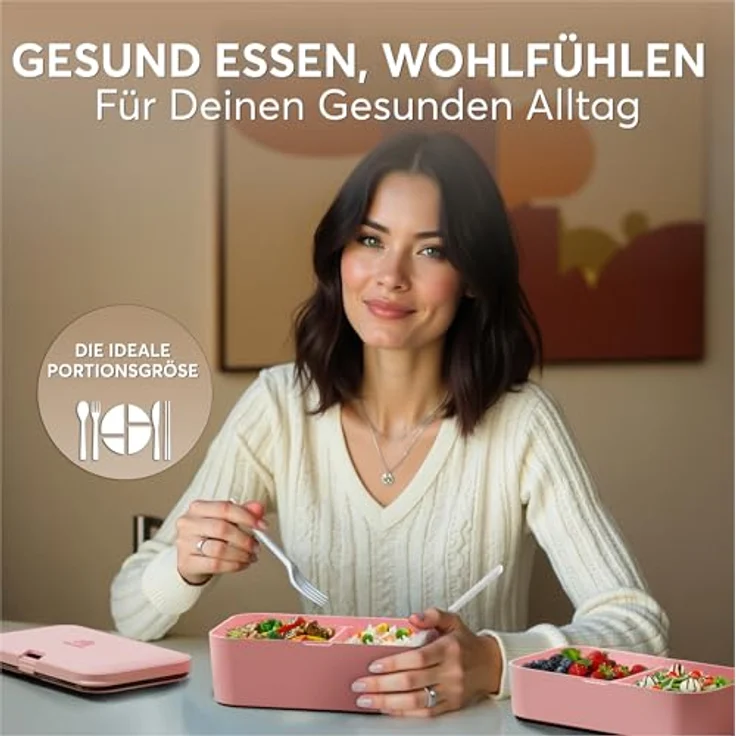 UMAMI Bento Lunchbox für Erwachsene mit Besteck, 2 Saucenbehältern, 2 Fächern, auslaufsicher, Meal Prep, ideal für Salat und Snacks – Bild 2