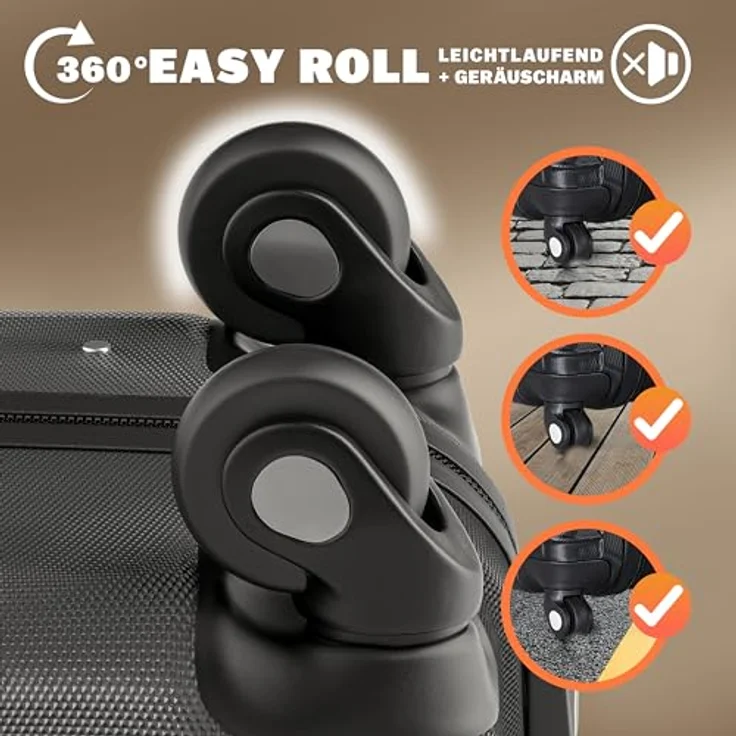 Monzana® 3tlg. Kofferset Baseline Hartschalen Koffer M-L-XL Gel-Griffe 4 Rollen Kantenschutz Schloss Standfüße Trolley Rollkoffer Reisekoffer schwarz – Bild 4