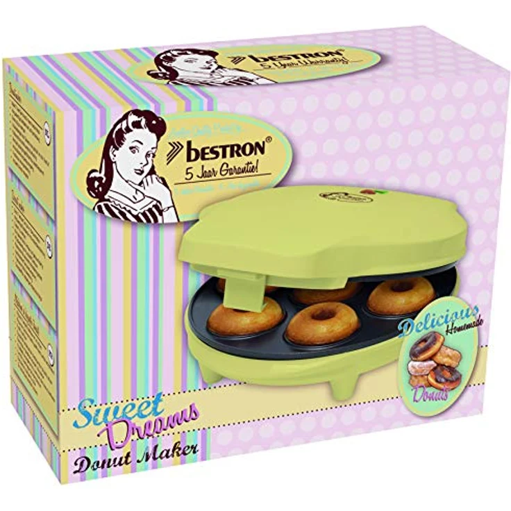 Bestron Donut Maker im Retro Design, Sweet Dreams, Antihaftbeschichtung, 700 Watt, Gelb – Bild 6