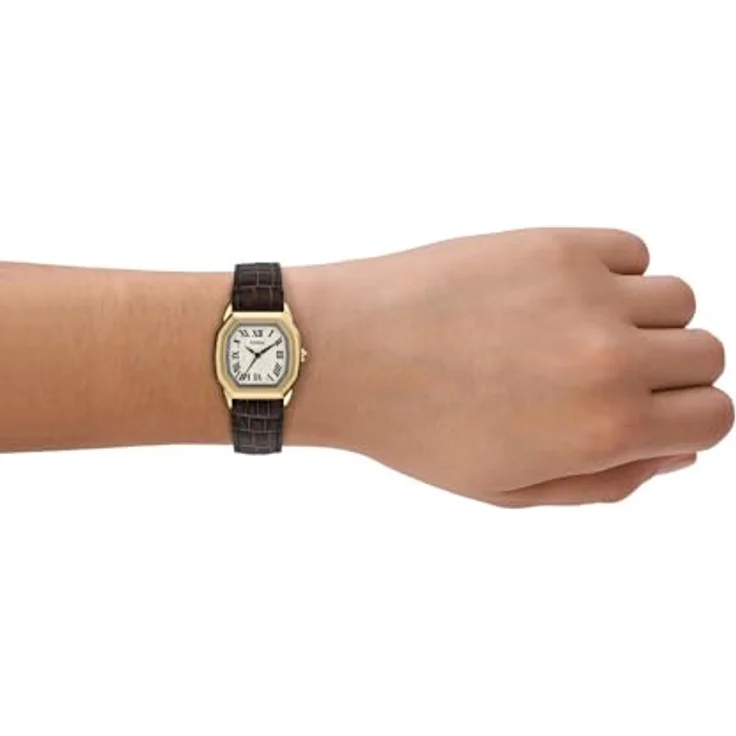 FOSSIL Damen Analog Quarz Uhr ES5426, 27mm Gehäuse, braunes Echtlederarmband, cremefarbenes Zifferblatt, wasserfest bis 30m – Bild 2