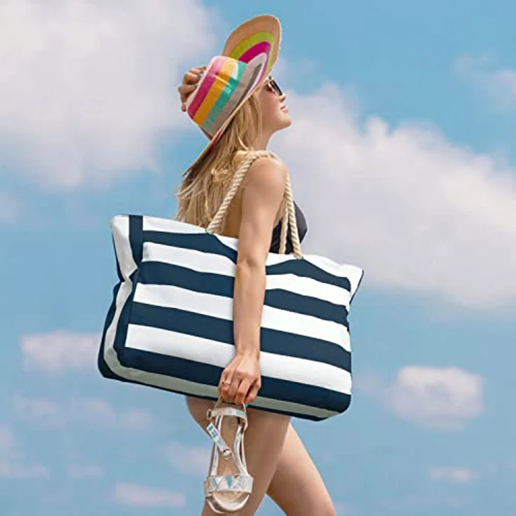 Oscaurt Strandtasche XXL, wasserdicht und faltbar mit Reißverschluss, geräumig für Familie und Reisen, 53x37x18cm, vielseitig für Strand und Freizeit – Bild 2