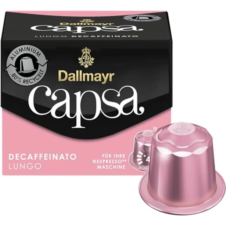 Dallmayr Capsa Lungo Decaffeinato, Nespresso kompatibel Kapsel, entkoffeiniert, Kaffeekapsel, Espressokapsel, 10 Kapseln, 56 g – Bild 2