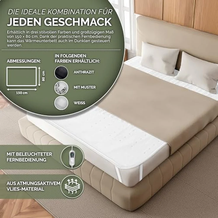 sinnlein Wärmeunterbett 150 x 80 cm elektrisch Heizdecke Abschaltautomatik Wärmedecke Wärmebett XXL – Bild 6