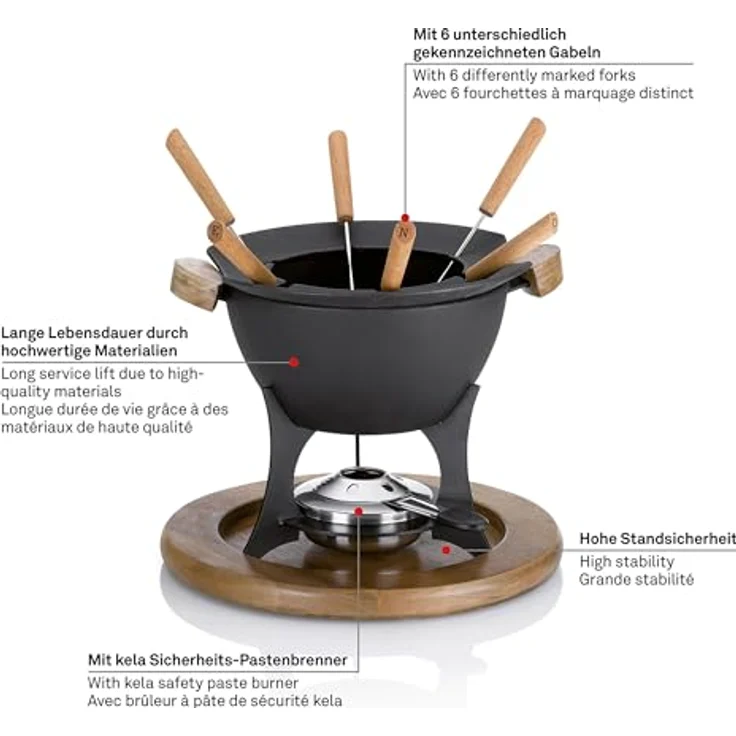 kela Fondue-Set Country Gusseisen schwarz 21,5cm 27cmØ, 27x27x21,5 cm – Bild 5