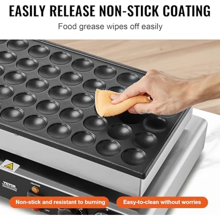 VEVOR Mini-Pfannkuchenmaker, kommerzielle Dorayaki-Backmaschine mit dualer Temperaturregelung, 1700 W, 50 Stk., Ø 43 mm, Edelstahl – Bild 4