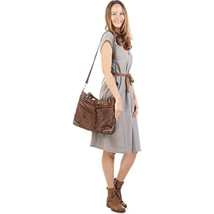 Samantha Look Shopper, echtes Leder, Made in Italy, 26 cm x 33 cm x 12 cm, mit Reißverschluss, abnehmbarer Schultergurt, Nietendetails – Bild 3