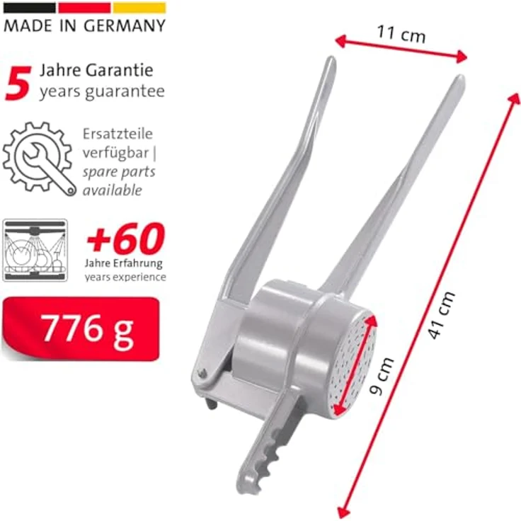Westmark Spätzle--Kartoffelpresse, Mit Spezial-Lochung für Spätzle wie Handgemacht, Aluminiumdruckguss, Länge: 41 cm, Spätzlechef, Silber, 61202260 – Bild 3