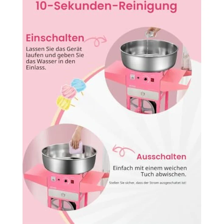 VEVOR elektrische Zuckerwattemaschine mit Wagen, 1000 W, 52 cm Edelstahlschüssel, inklusive Zuckerschaufel und Schublade, rosa, ideal für Kindergeburtstage und Familienfeiern – Bild 4
