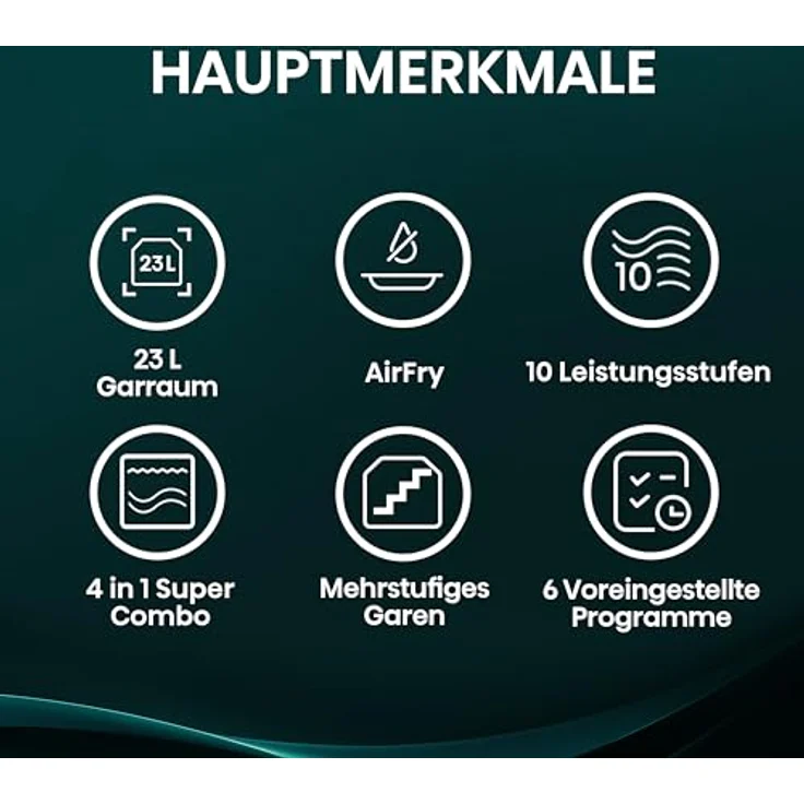 Hisense H23MOBS5HC, Mikrowelle mit Grill und Heißluft, 23 l, 900 W, Schwarz, Touch-Bedienung, 6 Automatikprogramme – Bild 3