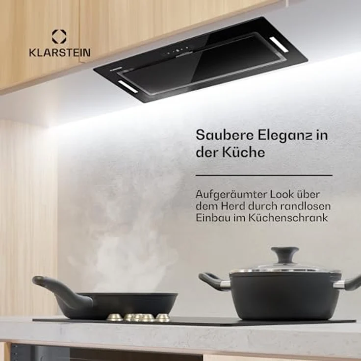 Klarstein Dunstabzugshaube 72cm, Abluft/Umluft-Dunstabzugshaube, LED-Beleuchtung & Touch-Bedienfeld, Leise Abzugshaube mit 466 m³/h Luftstrom, Effizienter Edelstahl-Dunstabzug – Bild 2