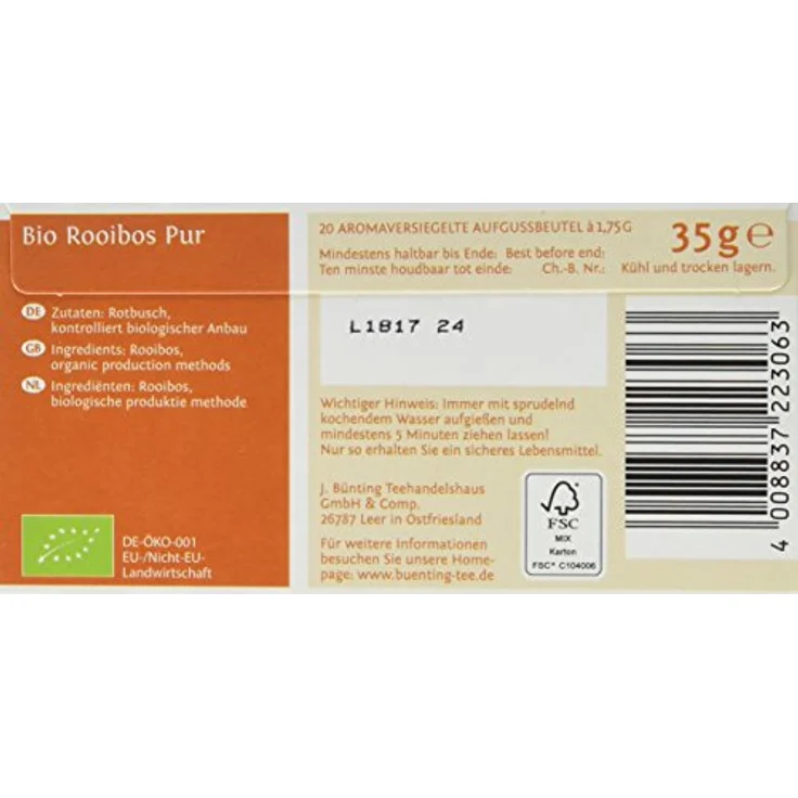 Bünting Tee Bio Rooibos Pur, 20 Tassenbeutel – Bild 3