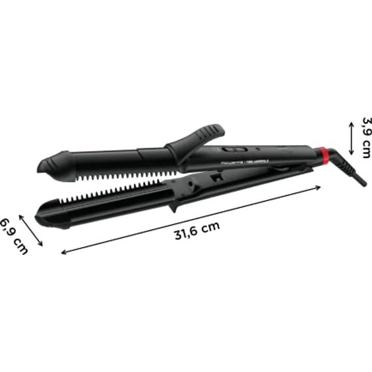 Rowenta Multistyler 3in1 Karl Lagerfeld Konisch CF451L 3-in-1 Multistyler 35 mm: Glätten, Wellen und Locken, Keramikbeschichtung, Temperaturregelung bis 200°, 2 integrierte Kämme, Schwarz/Rot – Bild 2