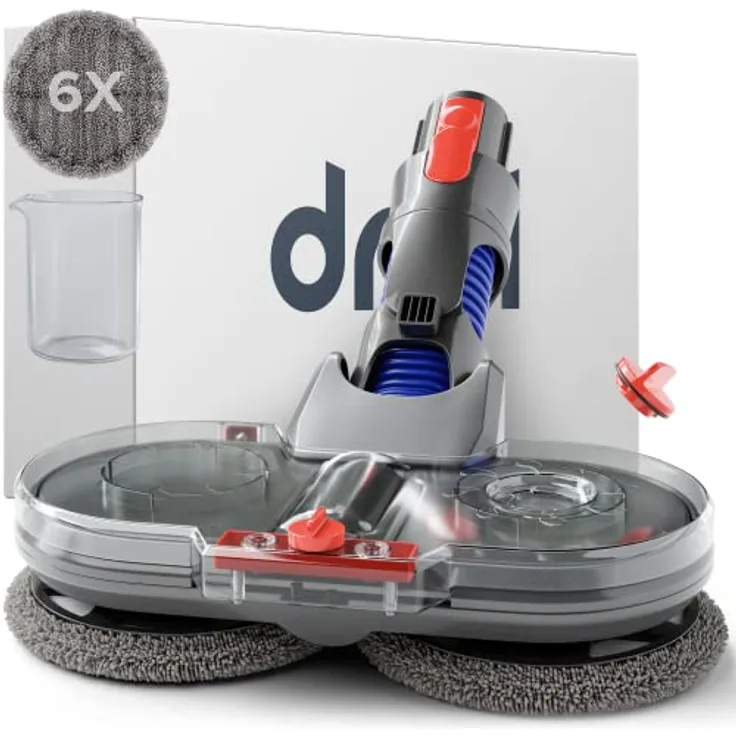 Dripl Wischaufsatz für Dyson V7/V8/V10/V11/V15 Staubsauger, Elektrischer Bodenwischer mit Abnehmbaren Wassertank und 6 Waschbare Mopps + 1 Füllbehälter.