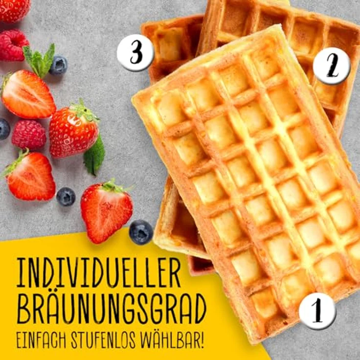 GOURMETmaxx Waffeleisen für 2 Belgische Waffeln, 1000 Watt, stufenlos einstellbare Temperatur, Antihaftbeschichtung, gleichmäßige Wärmeverteilung mit Heizelementen oben und unten – Bild 5