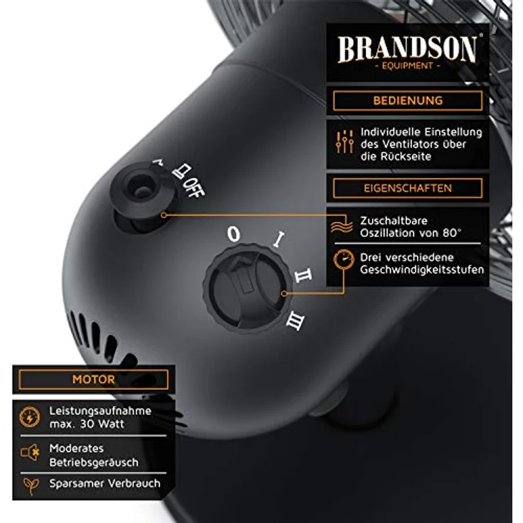 Brandson Tischventilator Design Retro - Ventilator mit 3 Geschwindigkeitsstufen - mobiler Lüfter - – Bild 4