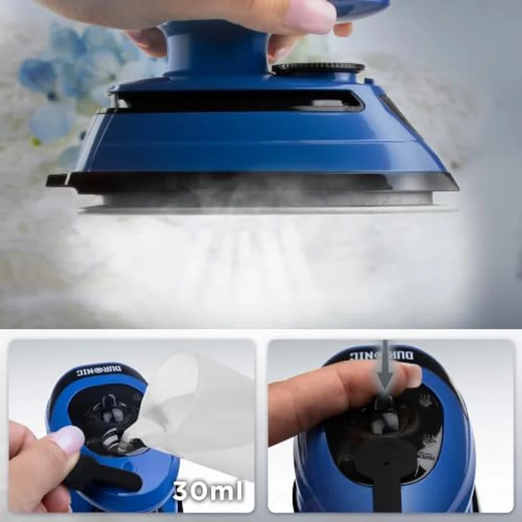 Duronic SI4 BB Mini Reise-Dampfbügeleisen, 420W, 30 ml Wassertank, Blau-Schwarz, variabel von 65 bis 230°C – Bild 4