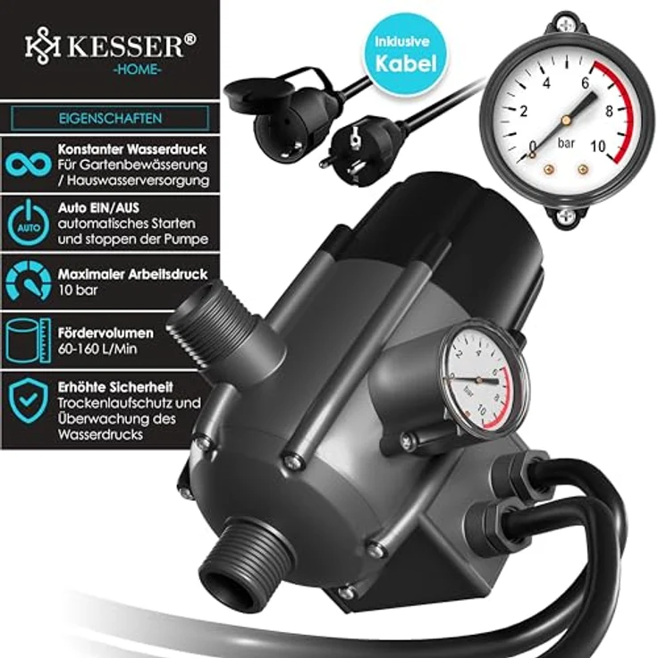 KESSER® Pumpensteuerung mit Baranzeige, 10 bar Druckschalter mit Trockenlaufschutz und automatischem Ein- und Ausschalten – Bild 2