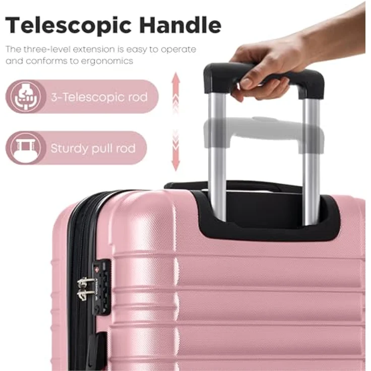 YONSLY Suitcase Reisekoffer XL, Erweiterbarer Hartschalenkoffer mit TSA-Schloss und YKK-Reißverschluss, Roségold, 360° Rollen – Bild 5