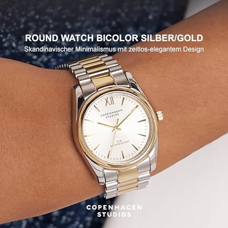 Copenhagen Copenhagen Studios Round Watch - Bicolor Silber & Gold - 36 mm Damenuhr aus poliertem Edelstahl - Quarzwerk - 5 ATM wasserdicht - kratzfest – Bild 2