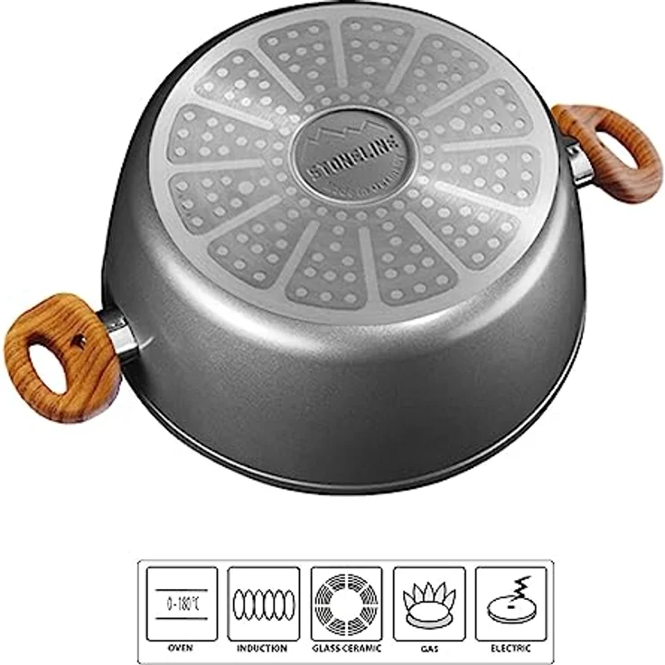 STONELINE Back to Nature Kochtopf 20 cm, mit Glasdeckel, Made in Germany, fettfreies Braten, echte Steinpartikel, Induktion, Grau – Bild 2