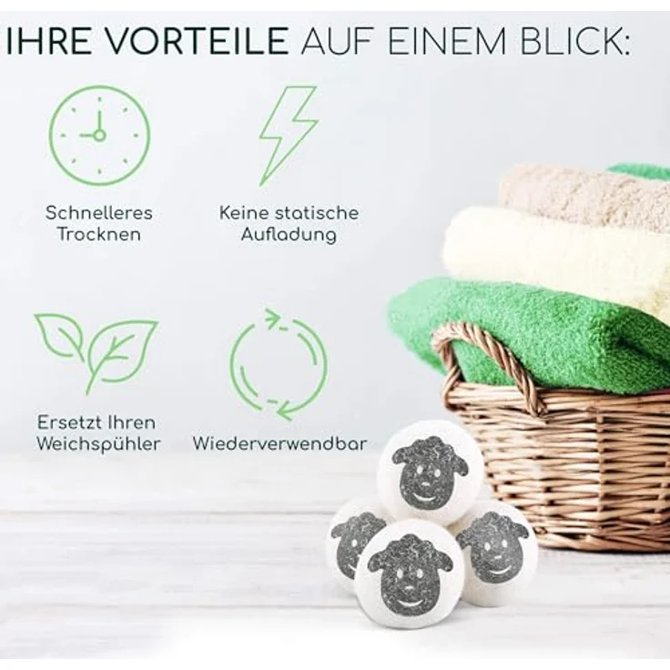 Luana Rose Trocknerbälle, 100% Schafwolle, Öko-freundlich, Set mit 6 Stück, hypoallergen, effizient für Daunen und allergikerfreundlich – Bild 3
