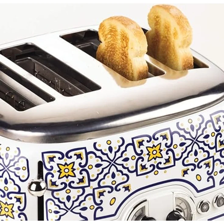 Ariete 156 Capri-Toaster, 1630 W, 4 Scheiben, 6 Bräunungsstufen, Krümelschublade, Defrost-Funktion, automatischer Auswurf, weiß und blau – Bild 4
