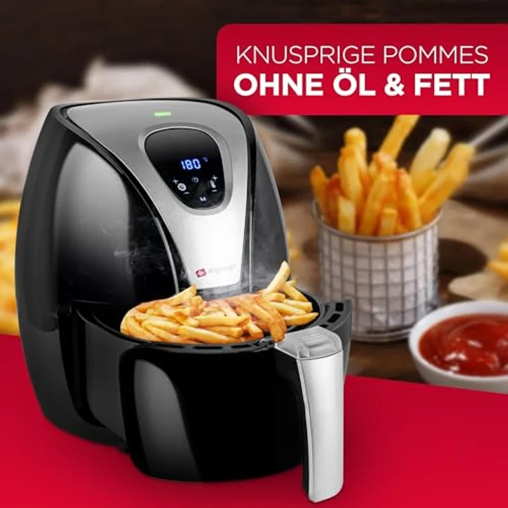 alpina Heißluftfritteuse, ohne Öl, 1500 Watt, 2,4 Liter Fassungsvermögen, schwarz, Kunststoff – Bild 5
