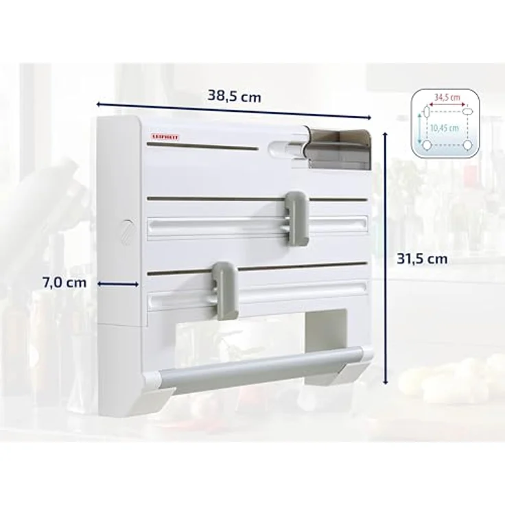 Leifheit Wandrollenhalter Parat Plus ComfortLine-Serie, für jede Küche, bewährter Schneidabroller für Alu- und Klarsichtfolie, Folienschneider mit Spezialmesser – Bild 6