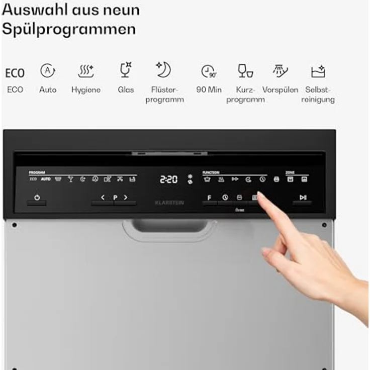 Klarstein Velaire Geschirrspüler 45cm, Halbintegriert, 10 Plätze, 9 Programme, 42 dB, AquaStop, Kindersicherung, B-Energieeffizienz – Bild 4