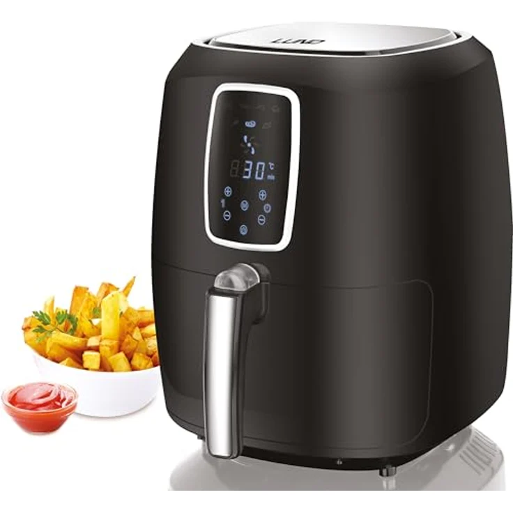 YATO Heißluftfritteuse YP-1800S, 1800 W Airfryer mit 8 L Fassungsvermögen, digitalem LED Touchscreen, 7 Programmen, multifunktional Frittieren, Backen, Grillen, Auftauen – Bild 1