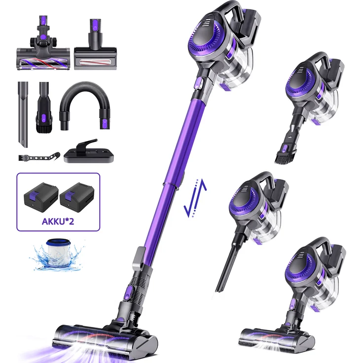 Aiibot 60000PA Akku Staubsauger, kabelloser 12-in-1 Handstaubsauger mit 550W Motor, bis zu 70 Minuten Akkulaufzeit, V-förmige Bürste für Tierhaare, hocheffiziente Filterung